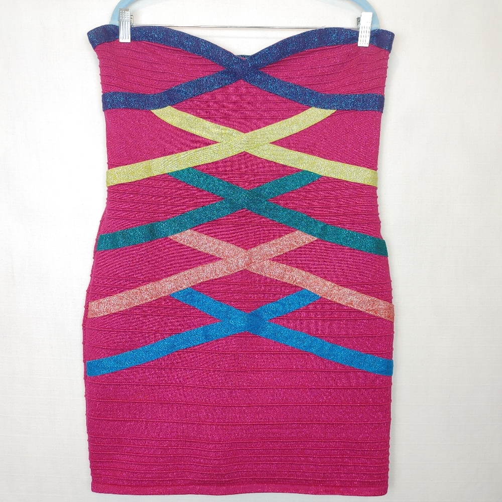 Forever 21 Hot Pink Bandage Strapless Bodycon Dress 3X